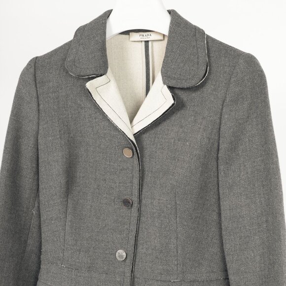 Prada Grey Wool Raw-Edge Tailored Jacket - Picture 3 of 10
